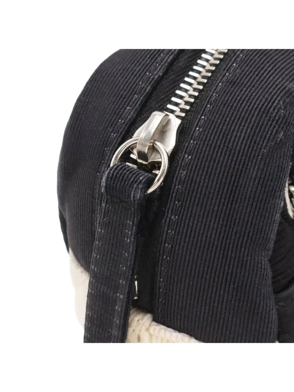 Chanel 2.55 Shoulder Bag Chain Bicolor Satin Canvas Black Ivory White Silver